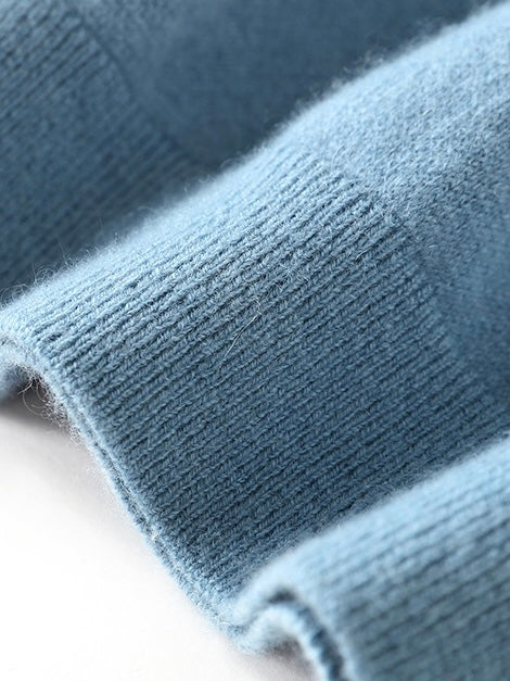 Bleu Pastel Long Sleeves Cashmere Polo