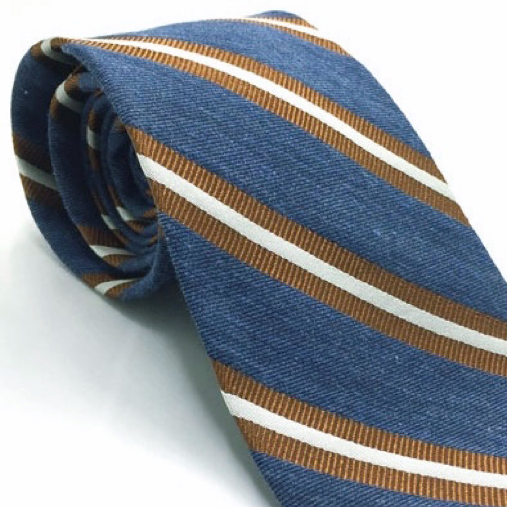 Blue Striped Silk and Wool Tie