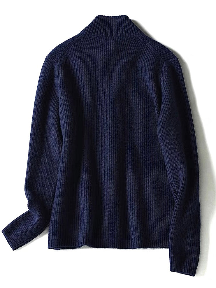 Navy Blue Chunky Knit Cashmere Cardigan