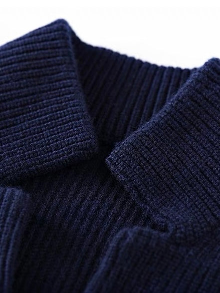 Navy Blue Chunky Knit Cashmere Cardigan