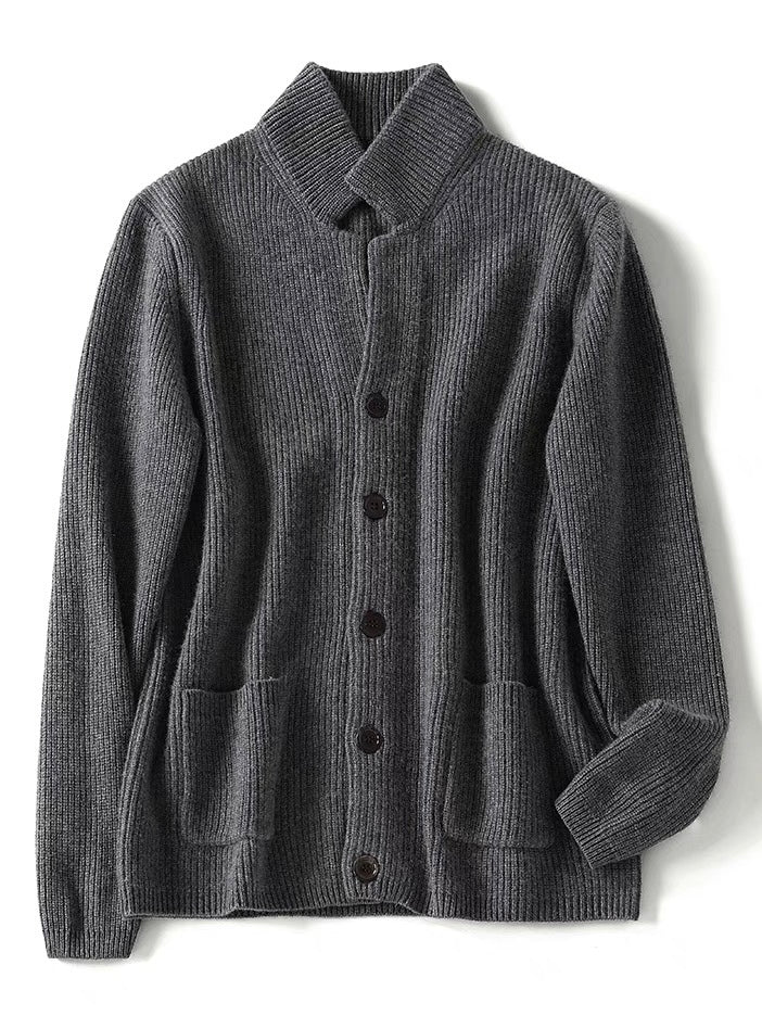 Cardigan in cashmere a maglia grossa grigio antracite
