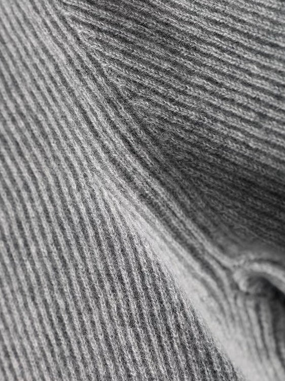 Grey Cashmere Rib Knit Half-Zip