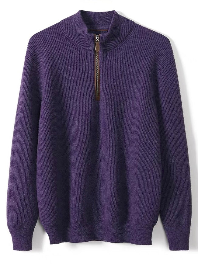 Purple Cashmere Rib Knit Half-Zip