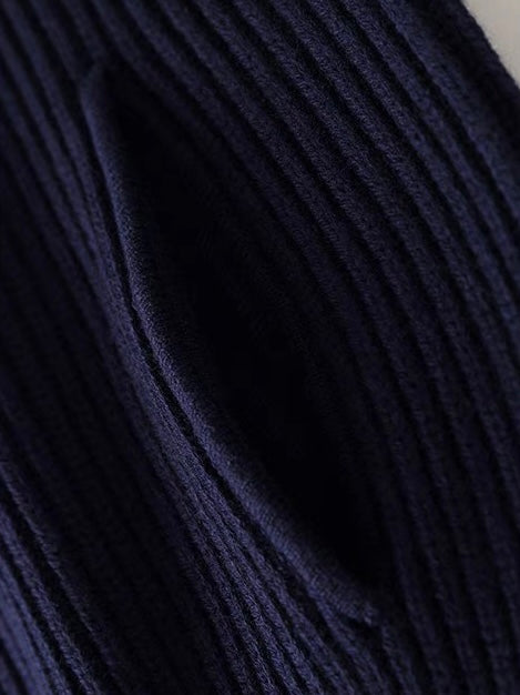 Dark Blue English Rib Cashmere Zip Cardigan