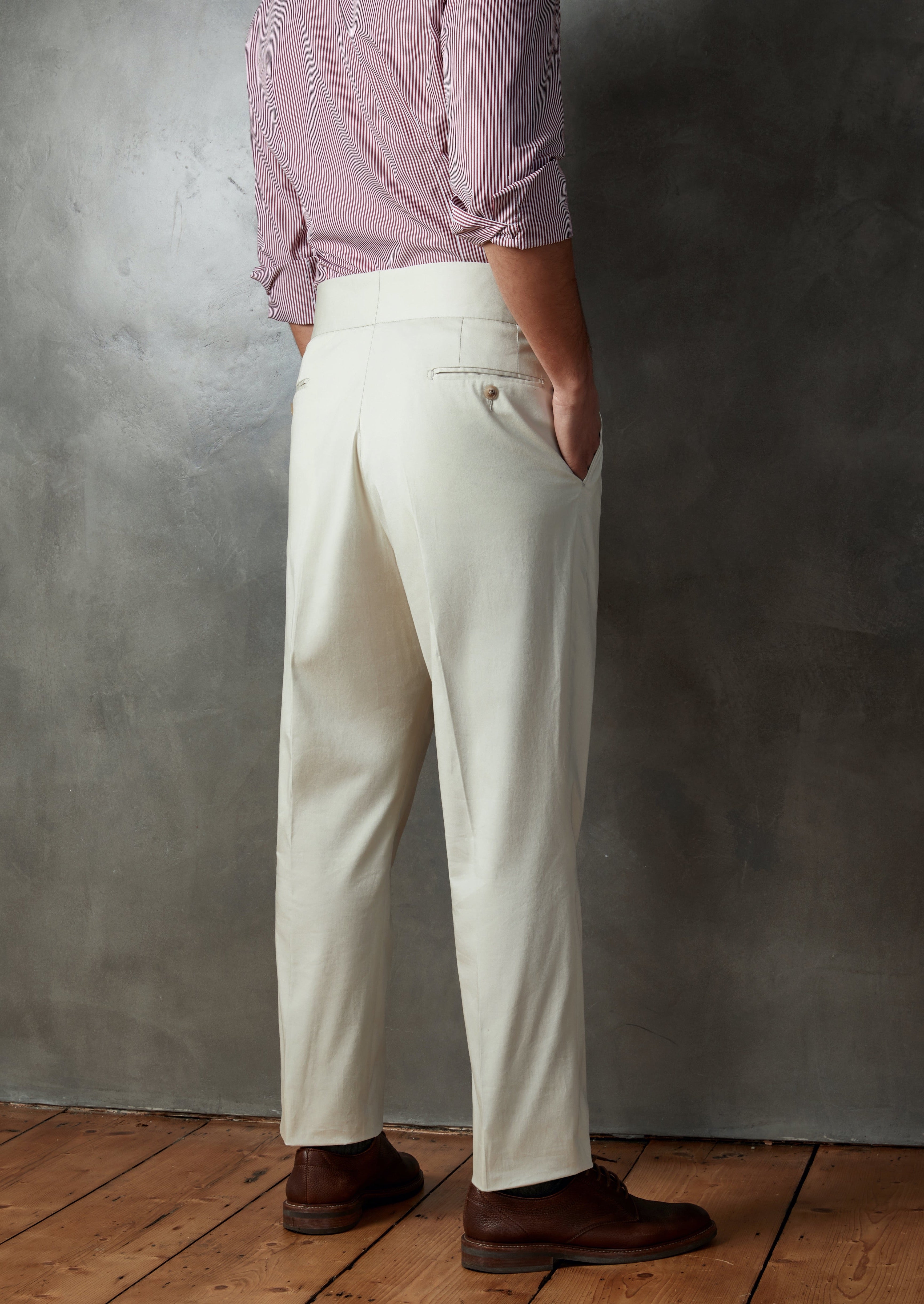 Sartorial Trousers in Cotton Gabardine with Double Pleats and Tabbed Waistband