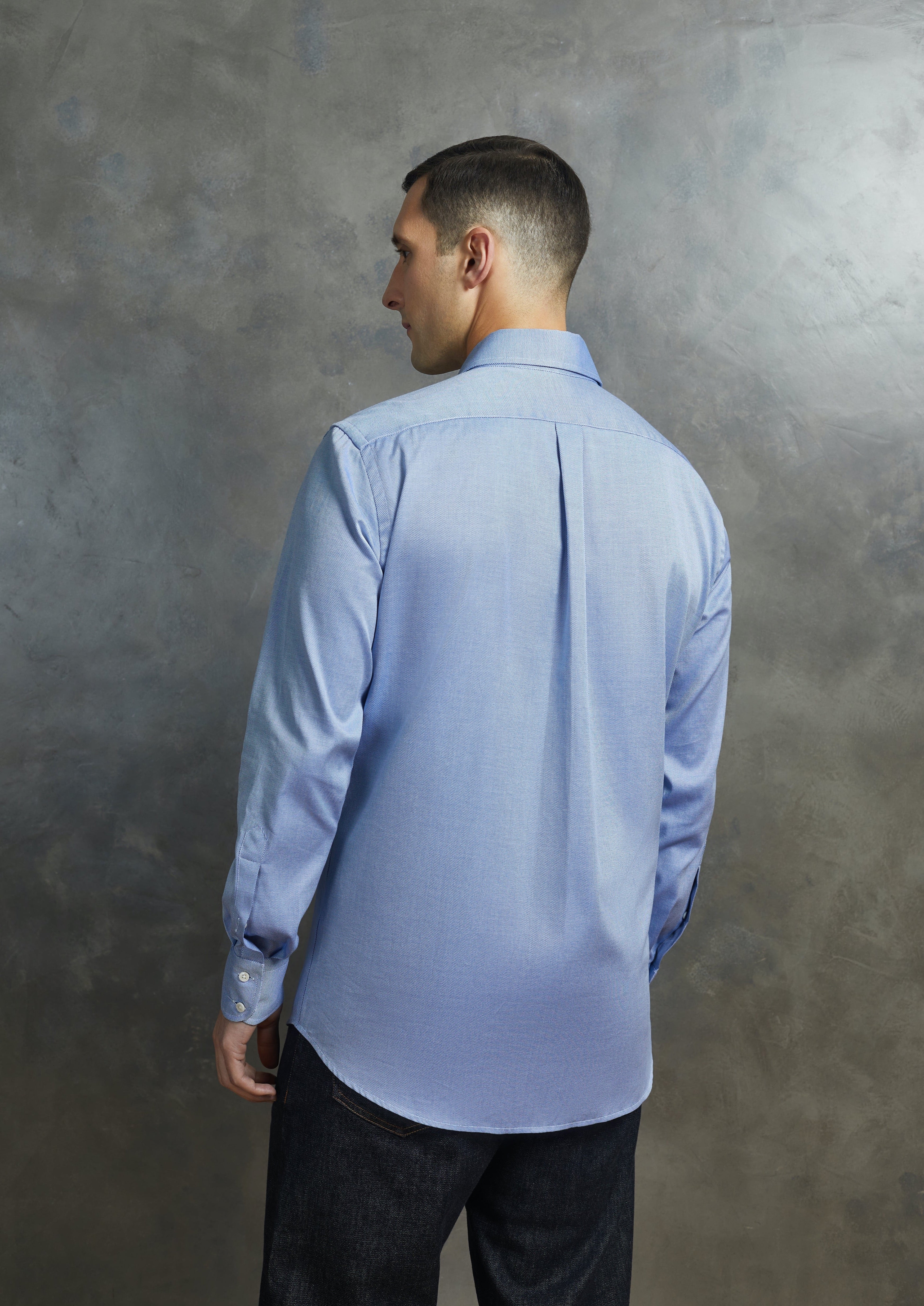 Sky Blue Cotton Oxford Shirt with Button-down Collar