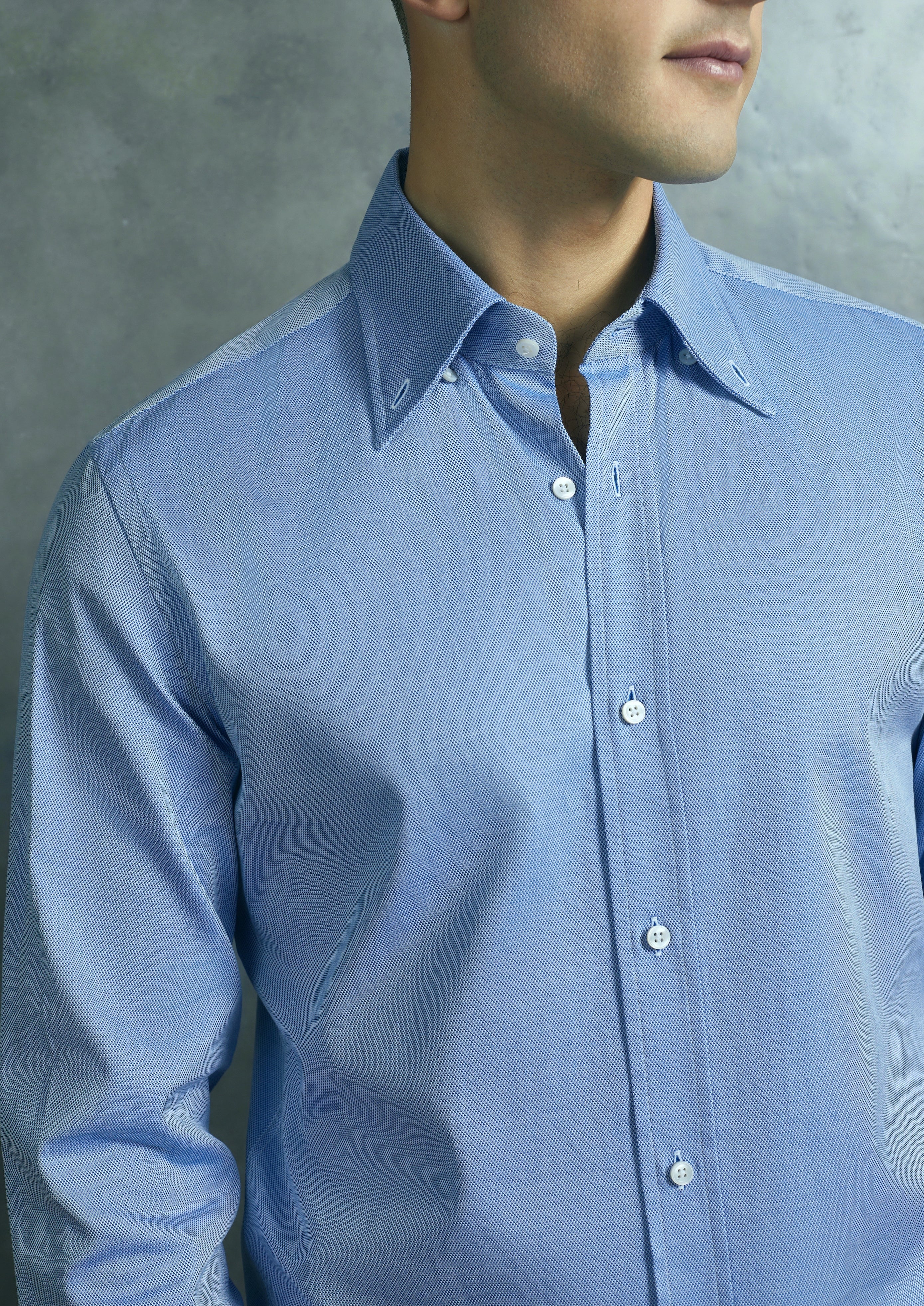 Sky Blue Cotton Oxford Shirt with Button-down Collar