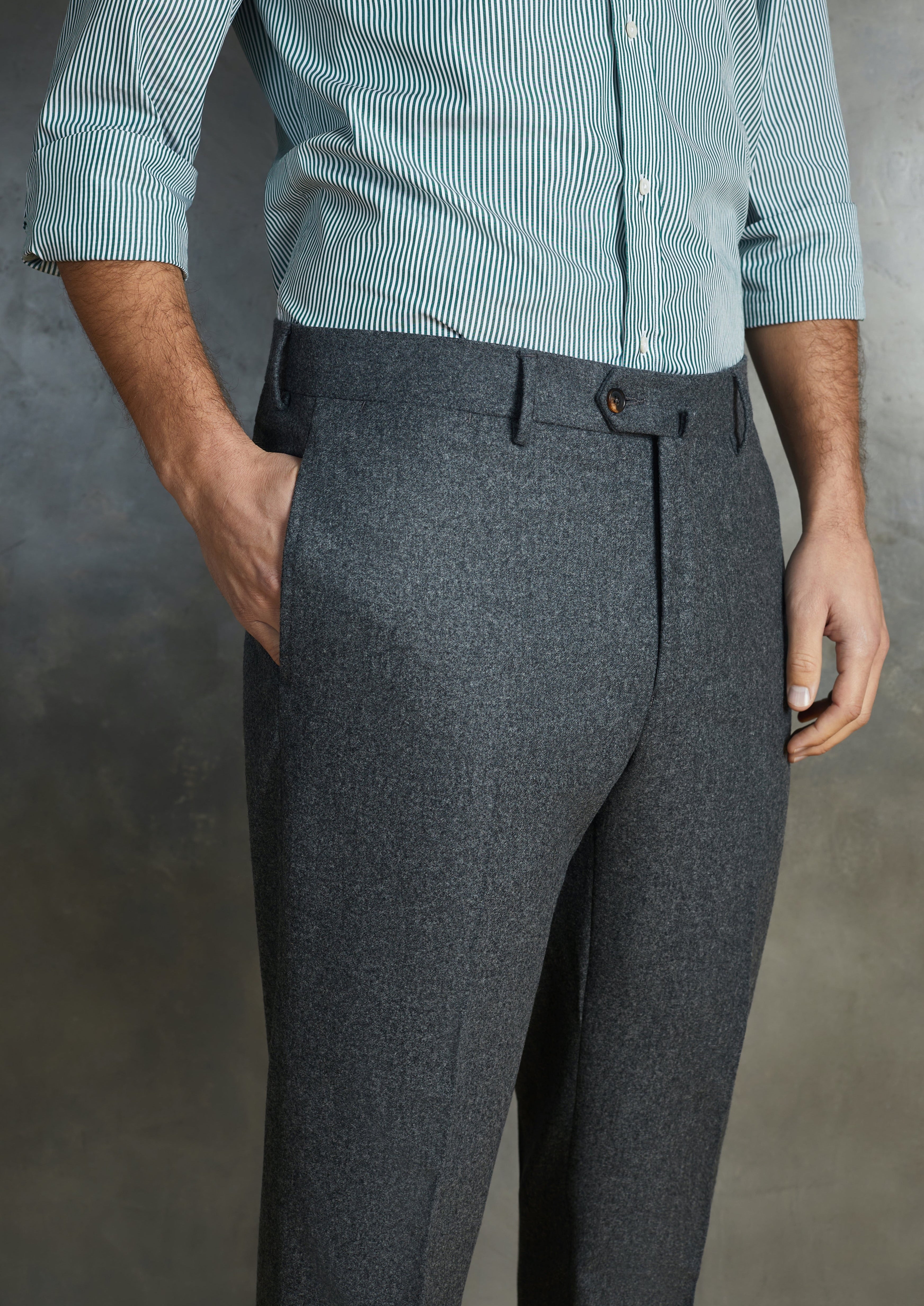 Charcoal Grey Wool Flannel Traditional Fit Trousers
